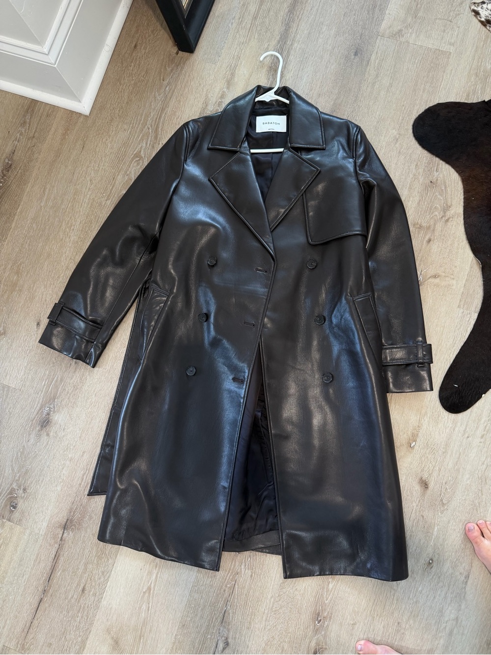Aritzia Babaton Rich Mocha Brown Veg Leather Double-Breasted Trench Coat